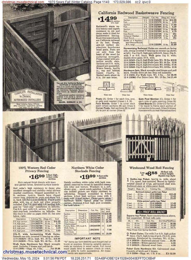 1970 Sears Fall Winter Catalog, Page 1140