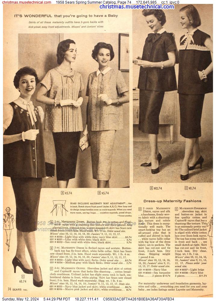 1958 Sears Spring Summer Catalog, Page 74