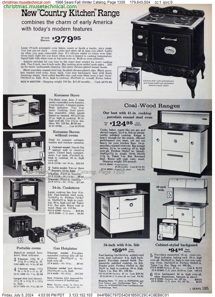 1966 Sears Fall Winter Catalog, Page 1305