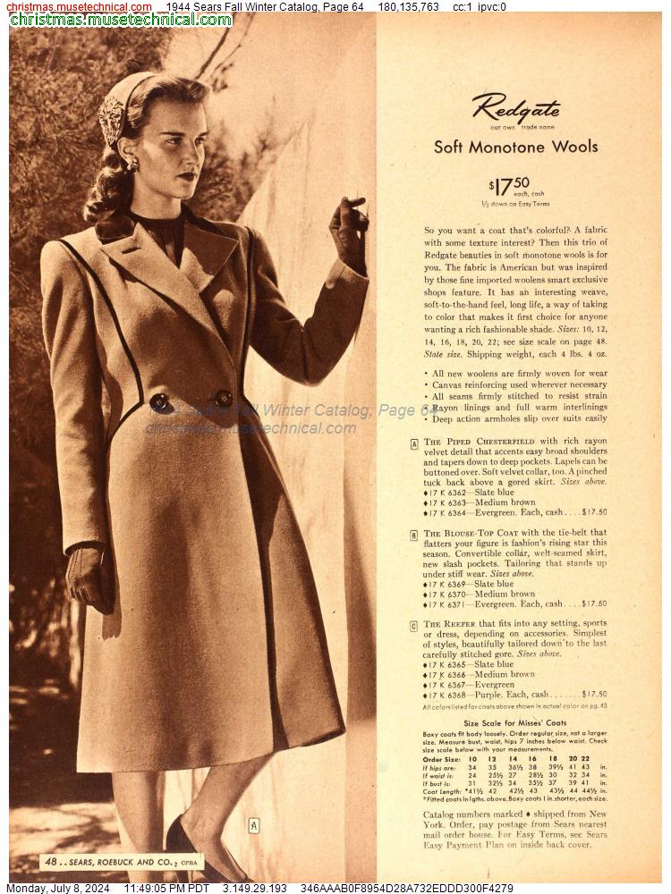 1944 Sears Fall Winter Catalog, Page 64