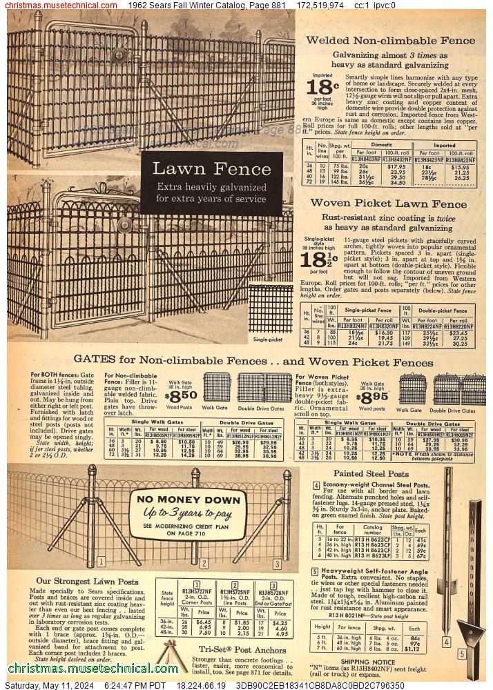 1962 Sears Fall Winter Catalog, Page 881