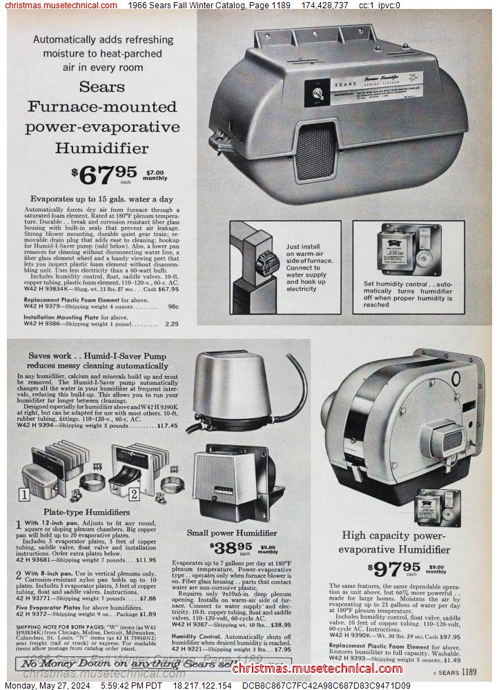 1966 Sears Fall Winter Catalog, Page 1189