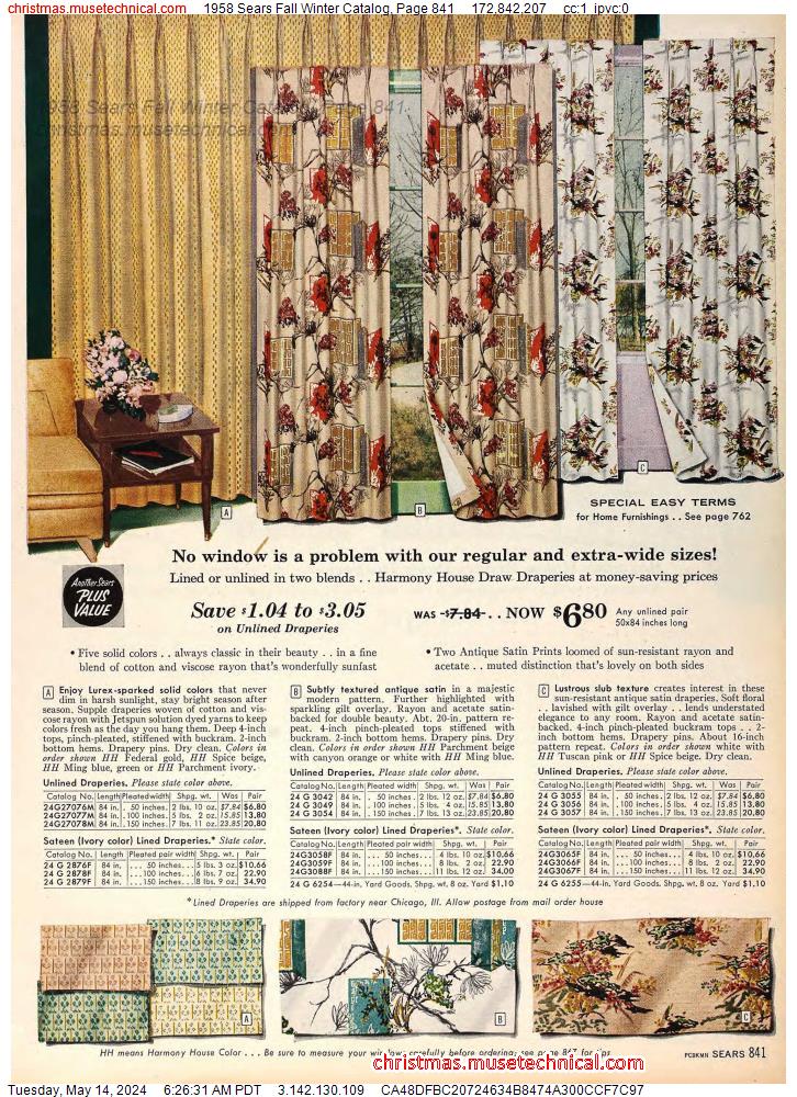 1958 Sears Fall Winter Catalog, Page 841