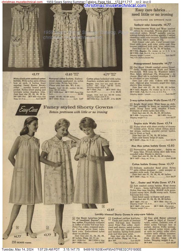 1959 Sears Spring Summer Catalog, Page 194