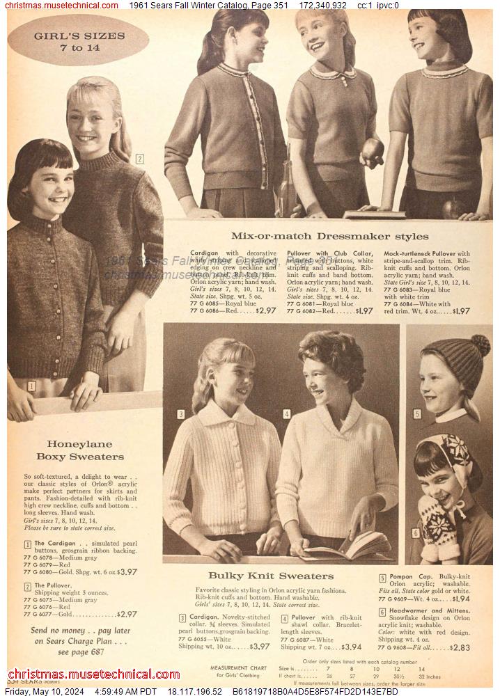 1961 Sears Fall Winter Catalog, Page 351