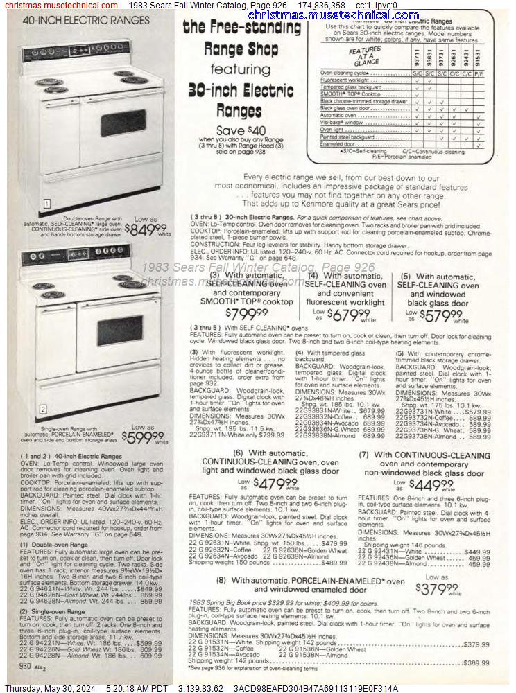 1983 Sears Fall Winter Catalog, Page 926