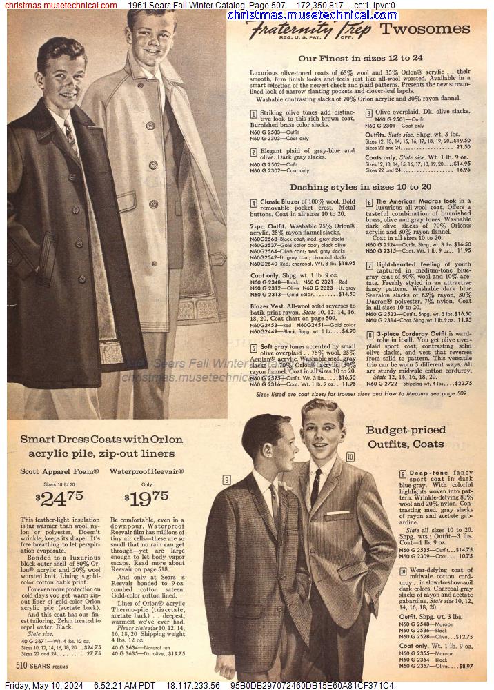 1961 Sears Fall Winter Catalog, Page 507