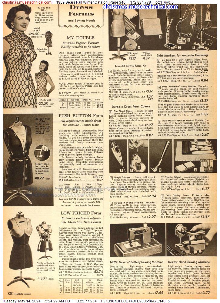 1959 Sears Fall Winter Catalog, Page 340