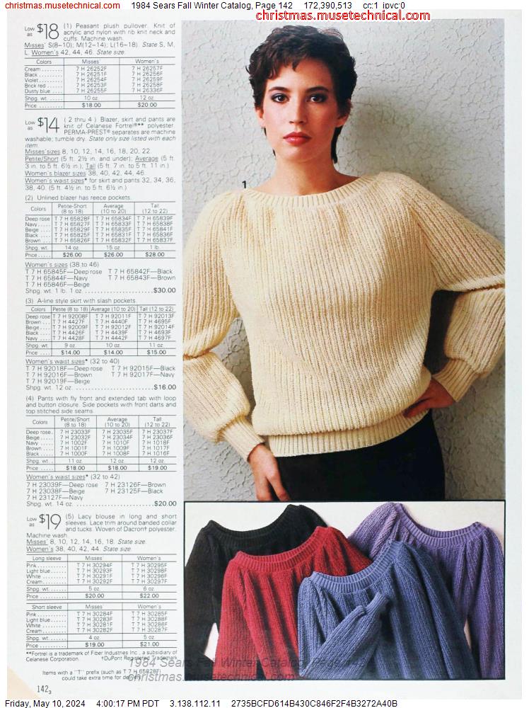1984 Sears Fall Winter Catalog, Page 142