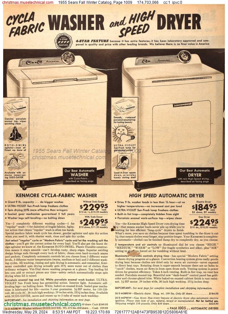 1955 Sears Fall Winter Catalog, Page 1009