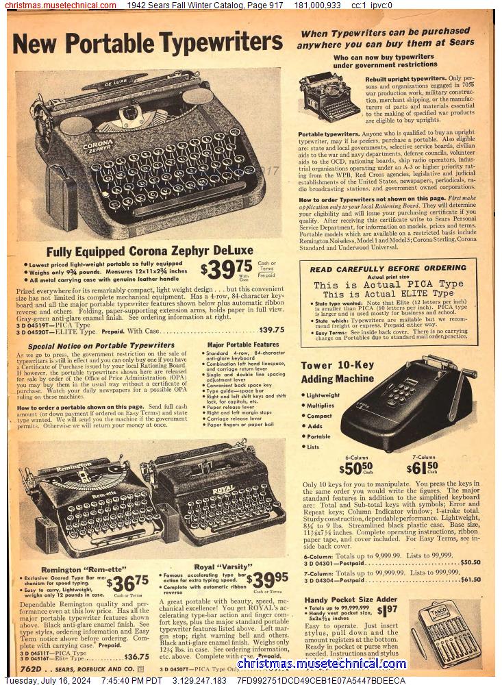 1942 Sears Fall Winter Catalog, Page 917