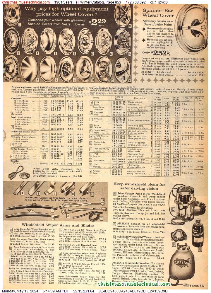 1961 Sears Fall Winter Catalog, Page 853