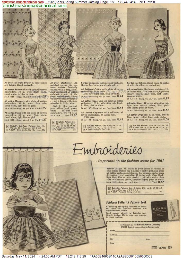 1961 Sears Spring Summer Catalog, Page 325