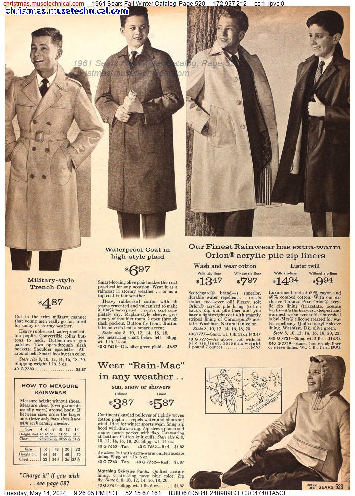 1961 Sears Fall Winter Catalog, Page 520
