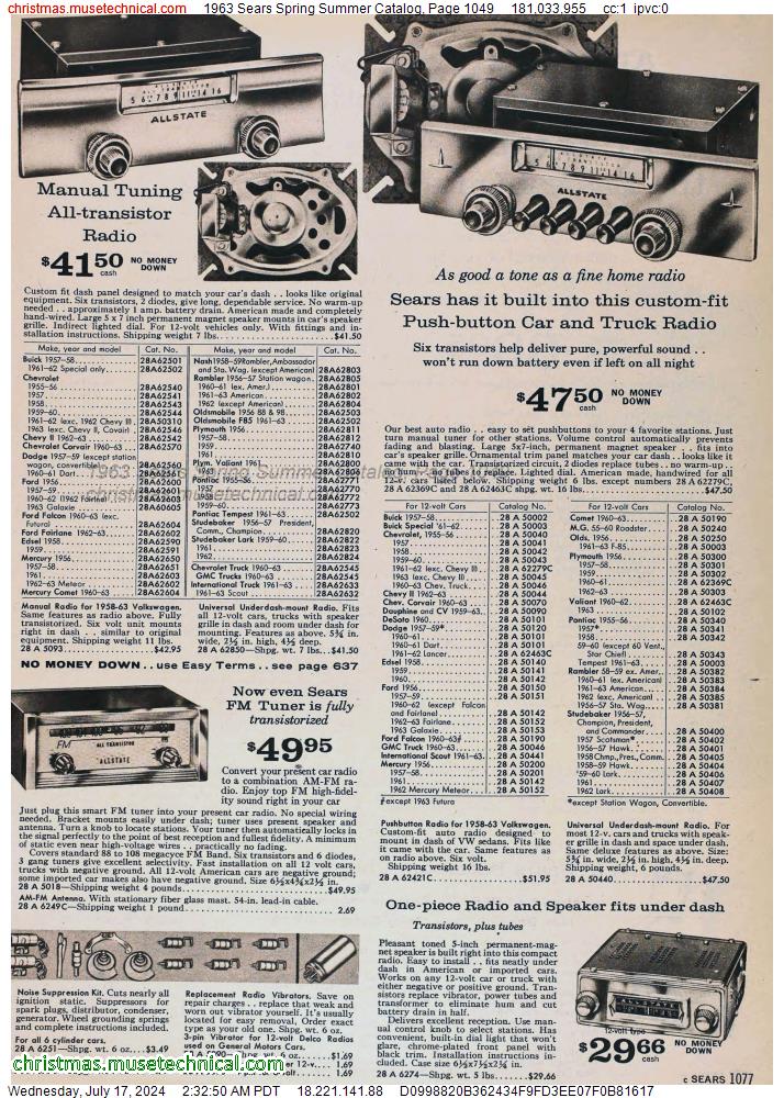 1963 Sears Spring Summer Catalog, Page 1049