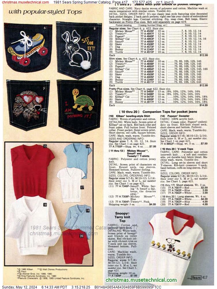 1981 Sears Spring Summer Catalog, Page 417