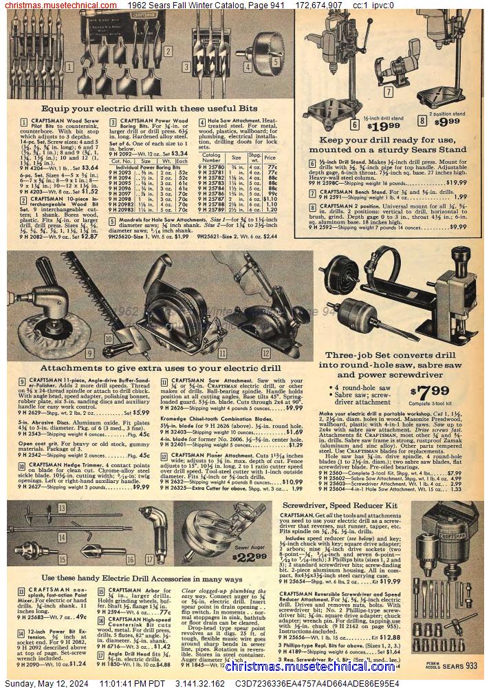 1962 Sears Fall Winter Catalog, Page 941