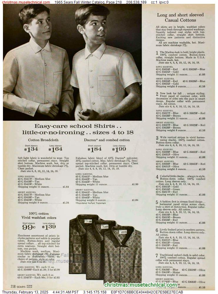 1965 Sears Fall Winter Catalog, Page 218