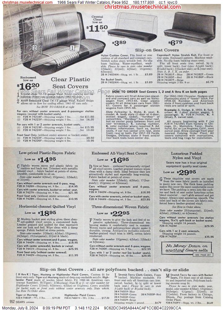 1966 Sears Fall Winter Catalog, Page 952