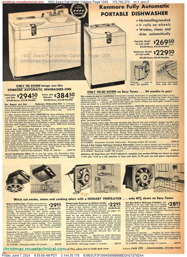 1952 Sears Fall Winter Catalog, Page 1205