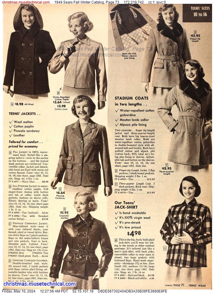 1949 Sears Fall Winter Catalog, Page 73