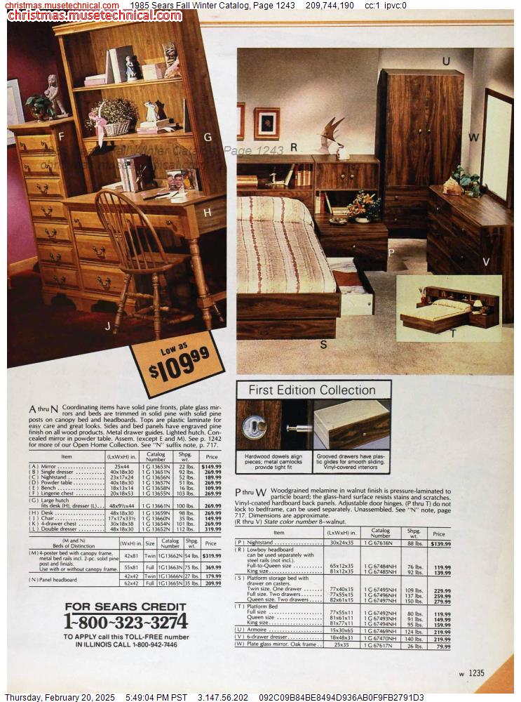 1985 Sears Fall Winter Catalog, Page 1243