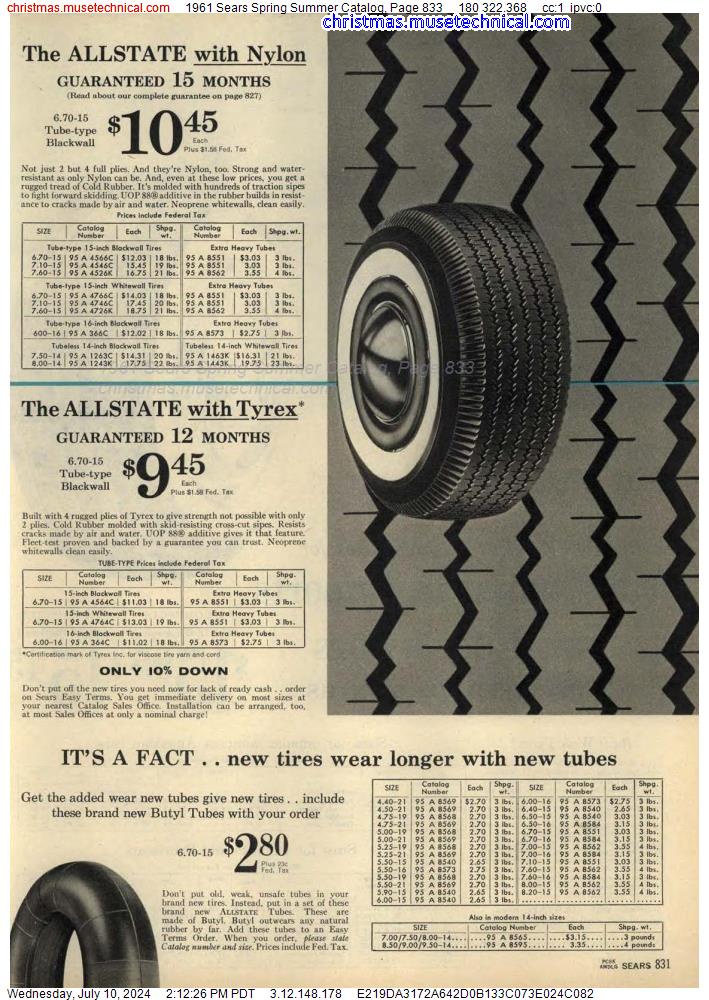 1961 Sears Spring Summer Catalog, Page 833