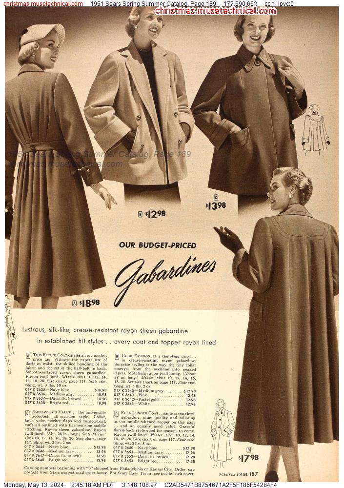 1951 Sears Spring Summer Catalog, Page 189