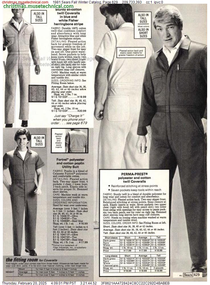 1981 Sears Fall Winter Catalog, Page 629