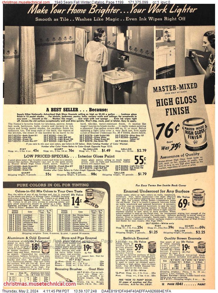 1940 Sears Fall Winter Catalog, Page 1199