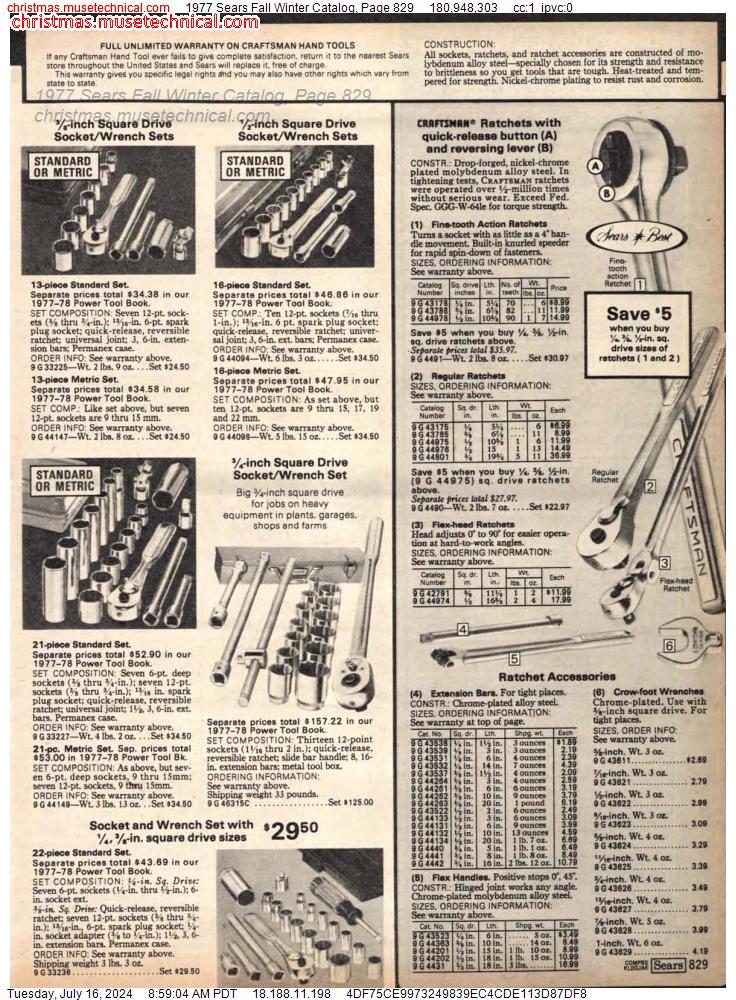 1977 Sears Fall Winter Catalog, Page 829