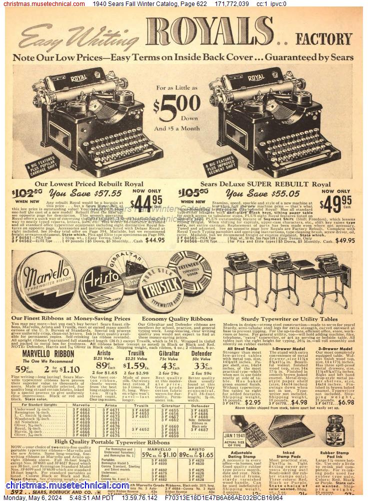 1940 Sears Fall Winter Catalog, Page 622