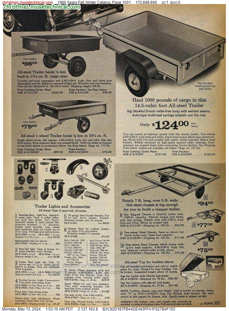 1965 Sears Fall Winter Catalog, Page 1031