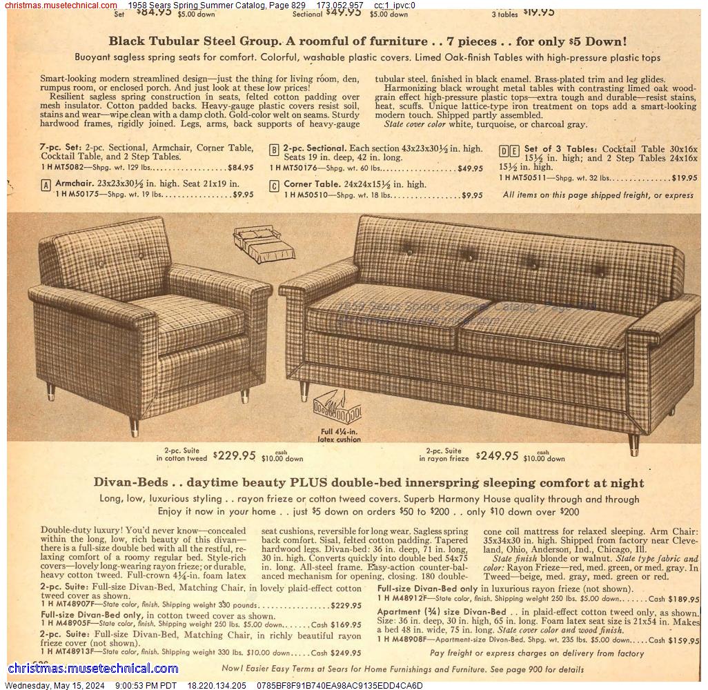 1958 Sears Spring Summer Catalog, Page 829