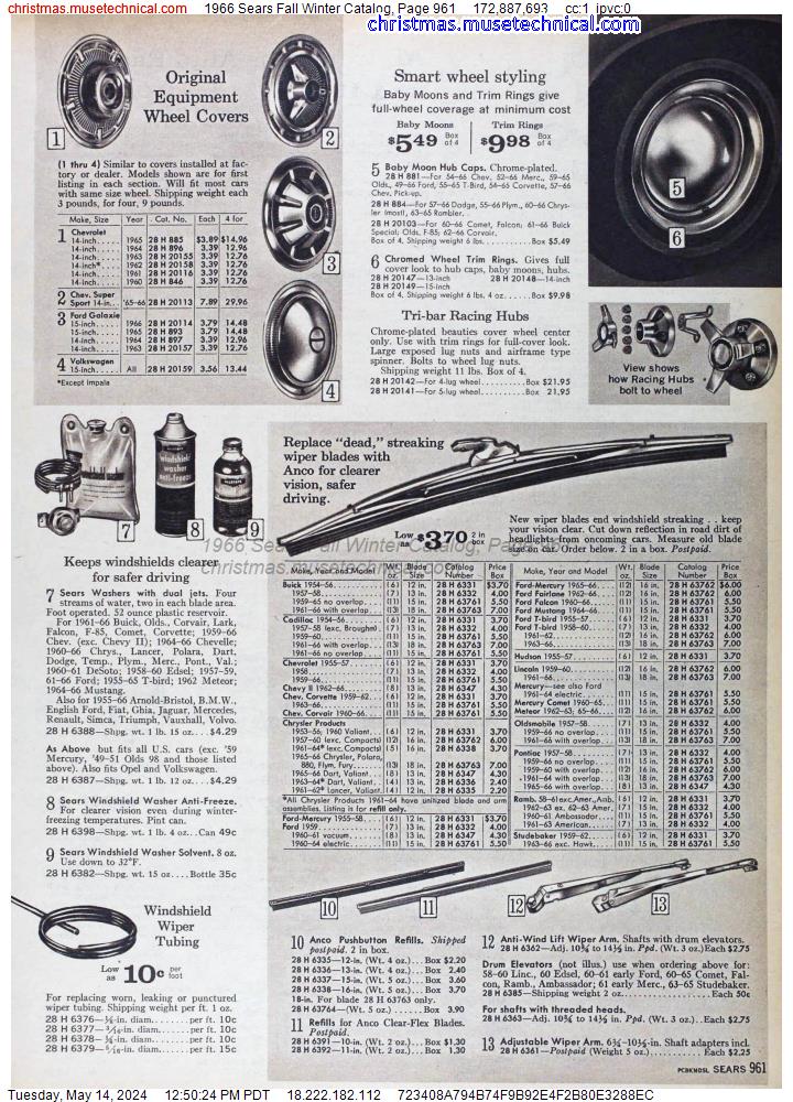 1966 Sears Fall Winter Catalog, Page 961