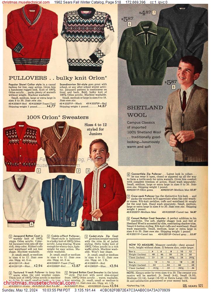 1962 Sears Fall Winter Catalog, Page 518
