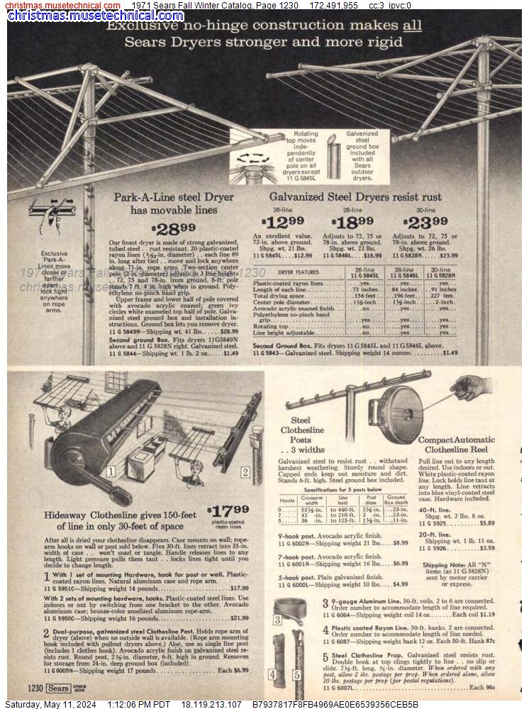 1971 Sears Fall Winter Catalog, Page 1230