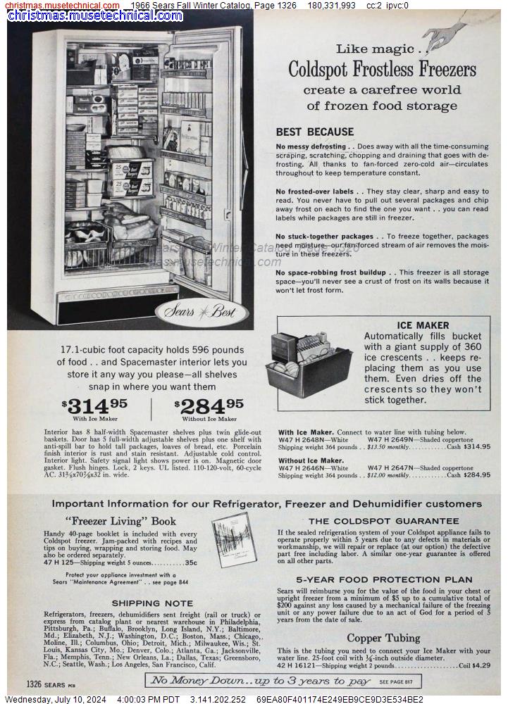 1966 Sears Fall Winter Catalog, Page 1326