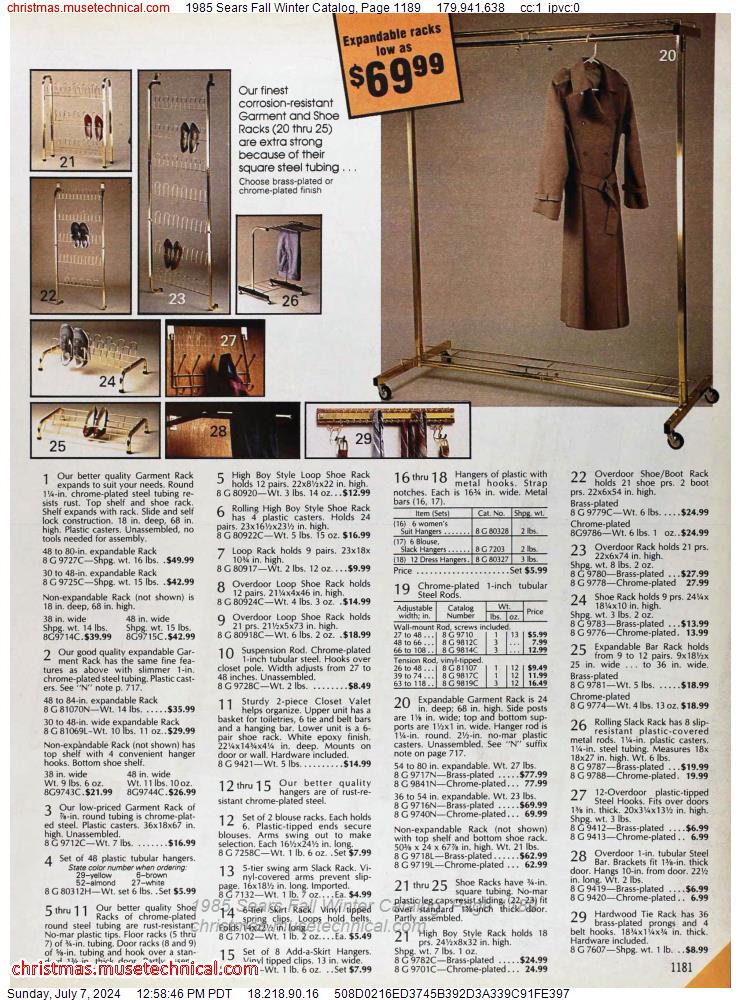 1985 Sears Fall Winter Catalog, Page 1189