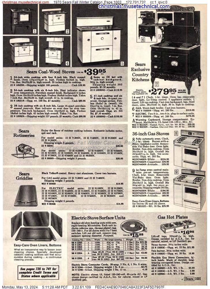 1970 Sears Fall Winter Catalog, Page 1003