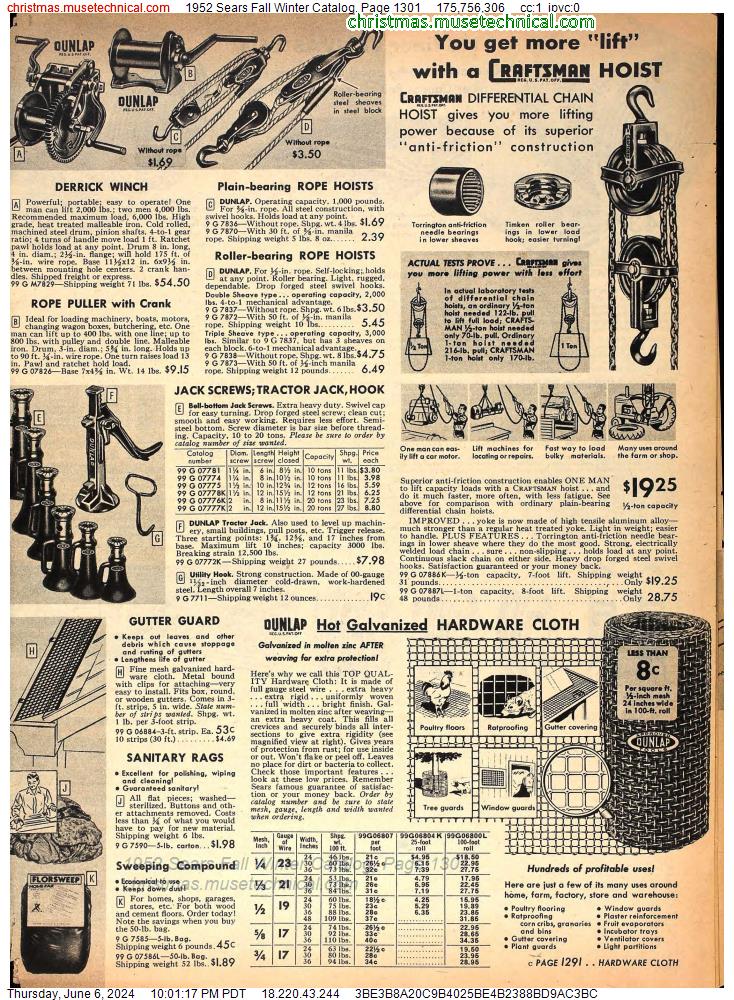 1952 Sears Fall Winter Catalog, Page 1301
