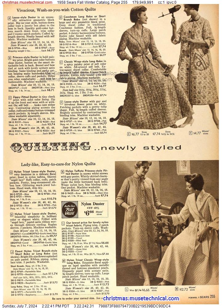 1958 Sears Fall Winter Catalog, Page 255