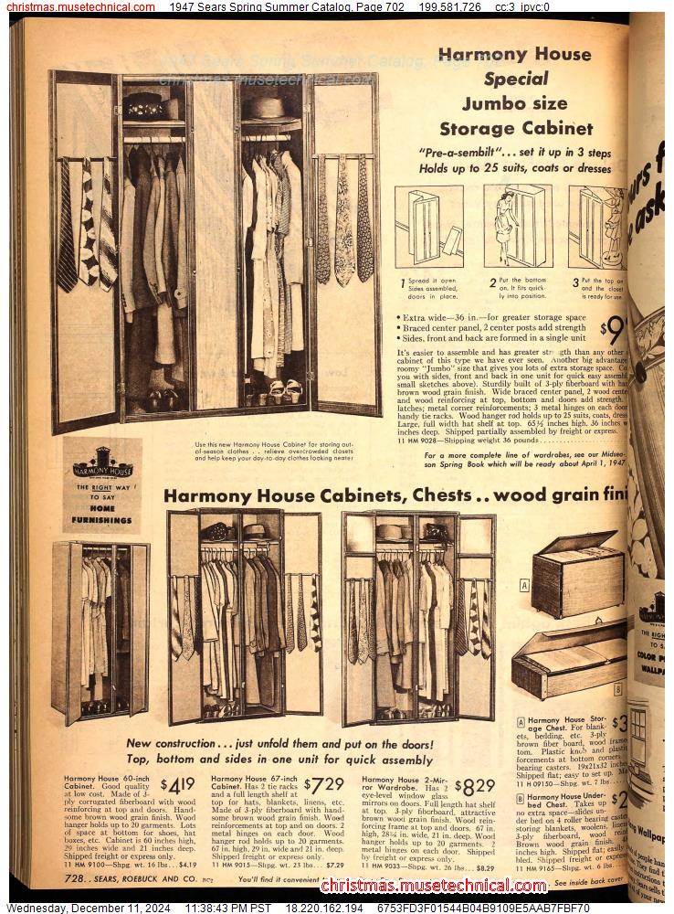 1947 Sears Spring Summer Catalog, Page 702