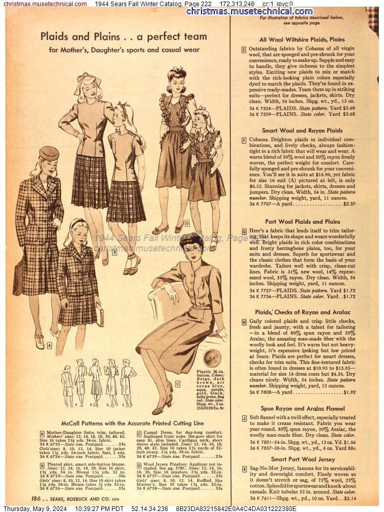 1944 Sears Fall Winter Catalog, Page 222
