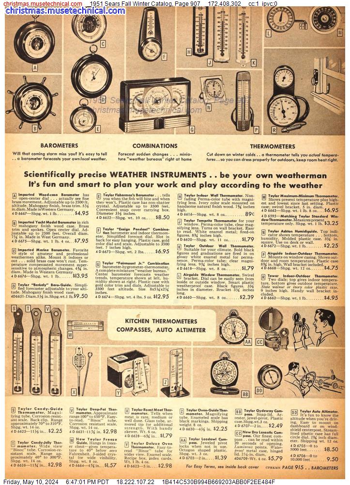 1951 Sears Fall Winter Catalog, Page 907