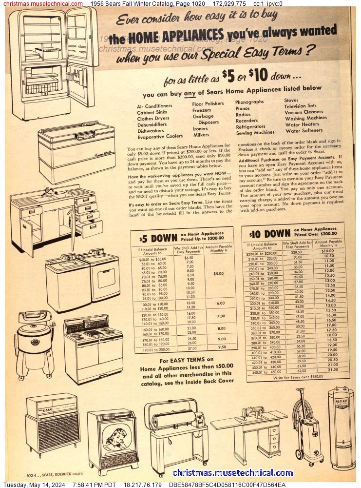 1956 Sears Fall Winter Catalog, Page 1020