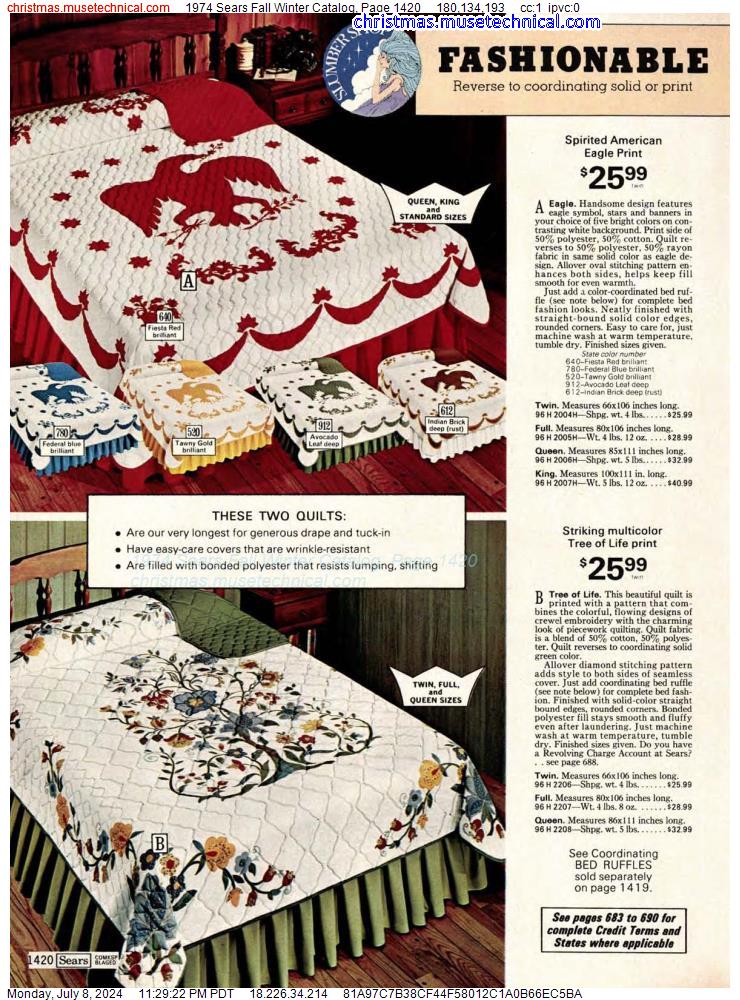 1974 Sears Fall Winter Catalog, Page 1420