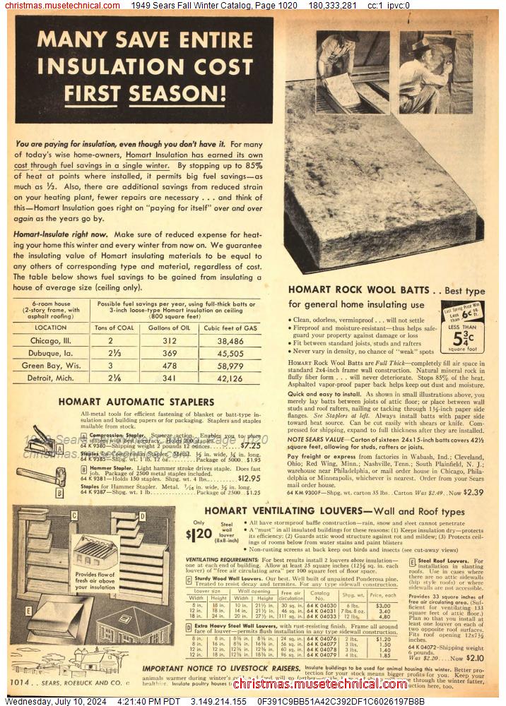 1949 Sears Fall Winter Catalog, Page 1020