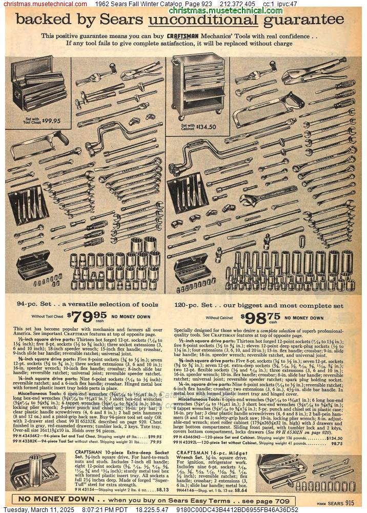 1962 Sears Fall Winter Catalog, Page 923