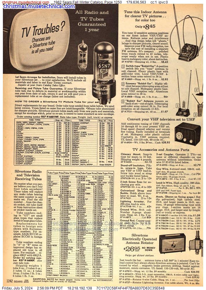 1962 Sears Fall Winter Catalog, Page 1250